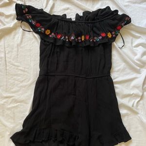 Off the Shoulder Embroidered Romper